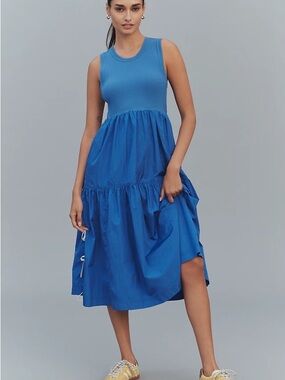 NWOT - Anthropologie On 34th Sleeveless Blue Tiered Midi Dress